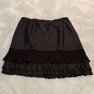 Eileen Fisher Black Silk Ruffle Mini Skirt